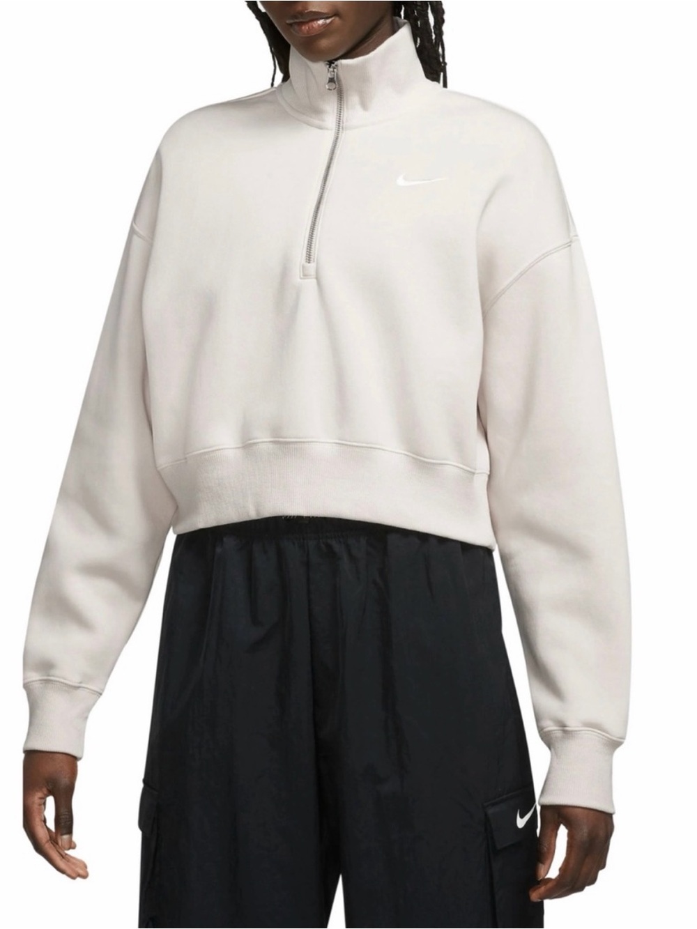 Nike Women's Phoenix Half-Zip Cropped Fleece Sweatshirt — Cream